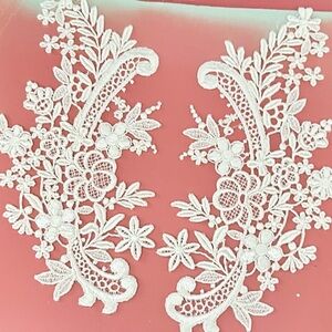 8 Vtg Wrights White Lace Applique Swirl Vines & Flowers Motif New Old Stock NOS